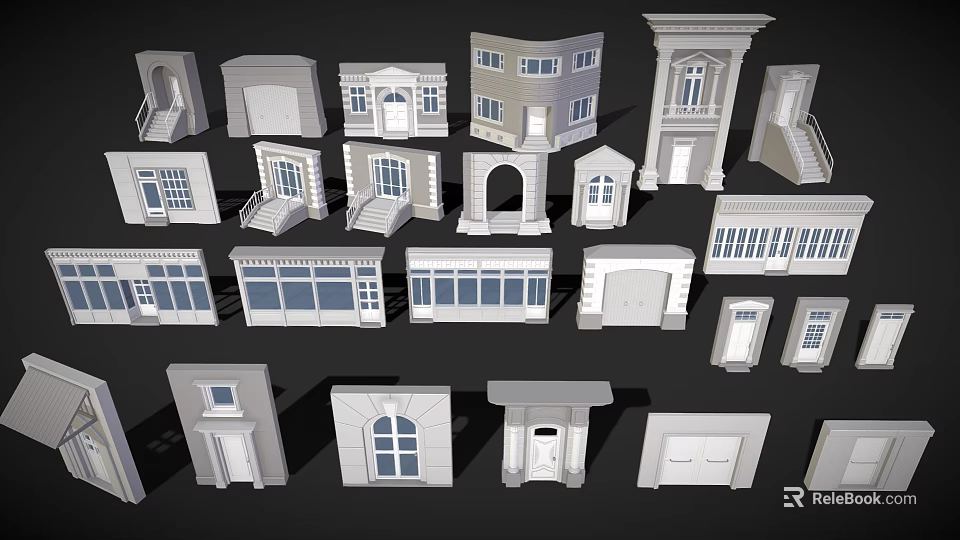 Various Double Door Designs With Main And Secondary Panels For Home Entryways 3d model