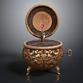 Vintage Decorative Storage Container With Ornate Carvings Lidded Design And Decorative Feet