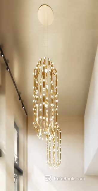 Modern Golden Decorative Light With Chain Design And Bright Bulbs For Elegant Interior Space 3d model 