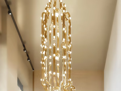 Modern Golden Decorative Light With Chain Design And Bright Bulbs For Elegant Interior Space 3d model