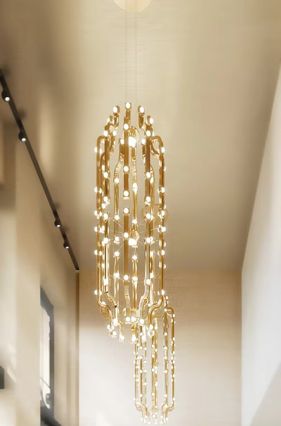 Modern Golden Decorative Light With Chain Design And Bright Bulbs For Elegant Interior Space 3d model