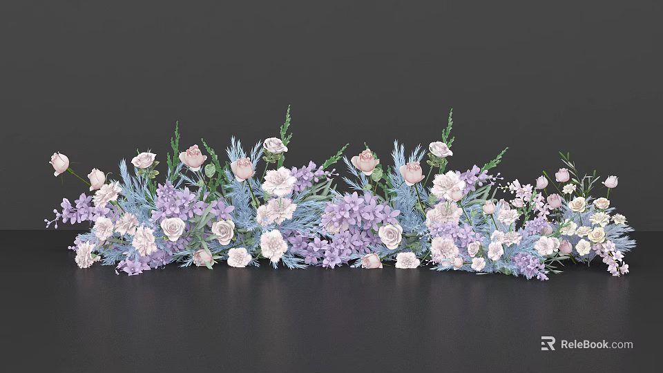 Stylish Floral Arrangement With Purple And White Flowers And Green Foliage 3d model 