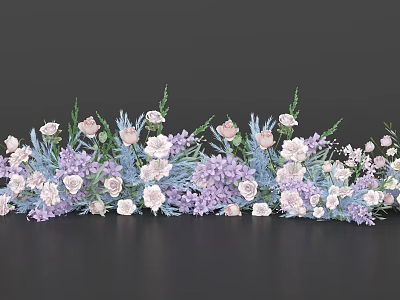 Stylish Floral Arrangement With Purple And White Flowers And Green Foliage 3d model