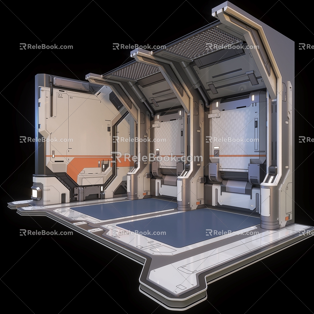 Modern sci-fi wall panel corridor component 3d model