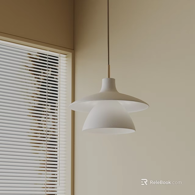Modern Minimalist White Double Shade Pendant Light With Blinds And Light Wall Interior 3d model 