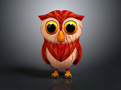 Cute Cartoon Owl Character With Red Beige Feathers Big Yellow Eyes Orange Beak 3d model