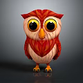 Cute Cartoon Owl Character With Red Beige Feathers Big Yellow Eyes Orange Beak
