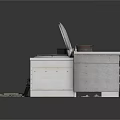 Double Stove Kitchen Countertop Setup With Pots Drawers And Cooking Utensils