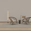Casual Wicker Sofa Set With Round Table Floor Lamp And Wall Art On Striped Rug