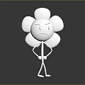 White Anthropomorphic Flower With Frowning Face Arms Legs And Hands On Hips Standing Dark Background