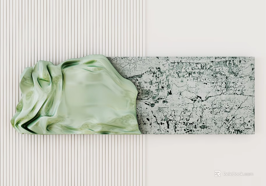 Light Green Wrinkled Wall Decor With Cracked Texture Long Strip And Striped Background 3d model 