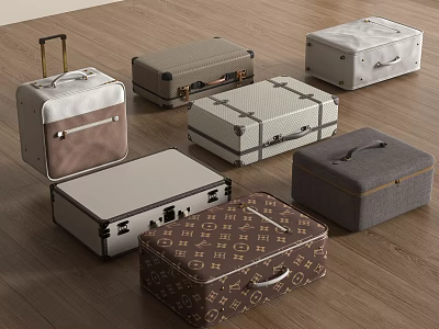 Various Stylish Luggage and Storage Boxes in Different Colors and Designs with Handles and Latches 3d model