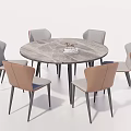 Modern Round Dining Table Set With Marble Tabletop And Two Tone Grey Beige Chairs 3d model