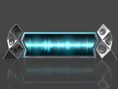 Futuristic Stage with Glowing Sound Wave Graphic and Geometric Side Speakers 3d model