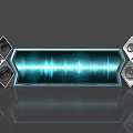 Futuristic Stage with Glowing Sound Wave Graphic and Geometric Side Speakers