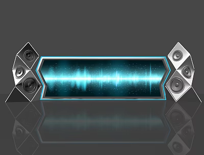 Futuristic Stage with Glowing Sound Wave Graphic and Geometric Side Speakers 3d model