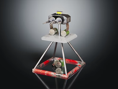 Mechanical Weapon With Tripod Stand Transparent Base Red Frame And Metal Components 3d model