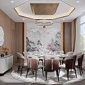 Modern Private Dining Room With Round Table And Chinese Decor 3d model