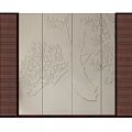 Traditional Sofa Background Wall With Tree Carving And Red Brown Grid Panels 3d model