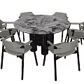 Modern Fabric Upholstered Dining Chairs With Black Frame Around Round Marble Table 3d model