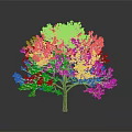 Lush Tree With Pink Blossoms And Brown Trunk Against Gray Background