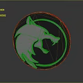 Stylized Wolf Head With Open Mouth In 3D Circular Black White Emblem