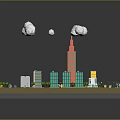 Colorful Cartoon City Scene With Tower Buildings Roads And Green Areas