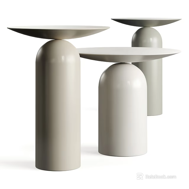 Modern Minimalist Side Tables With Cylindrical Bases And Round White Gray Tops 3d model 