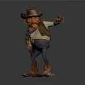 Cartoon Cowboy Character With Brown Hat Red Bandana Orange Skin Blue Jeans And Revolver Pointing