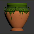 Carved Vase Sculpture with Green Top and Orange Body Decorative Patterns and Double Handles Design