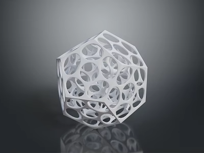 White Geometric Decorative Object With Hollow Circular Patterns And Polyhedral Design 3d model