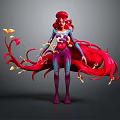 Mythical Character With Red Flowing Hair Colorful Bodysuit And Biological Butterfly Features