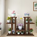 Decorative Multi tier Wooden Plant Shelf With Colorful Potted Flowers And Green Plants