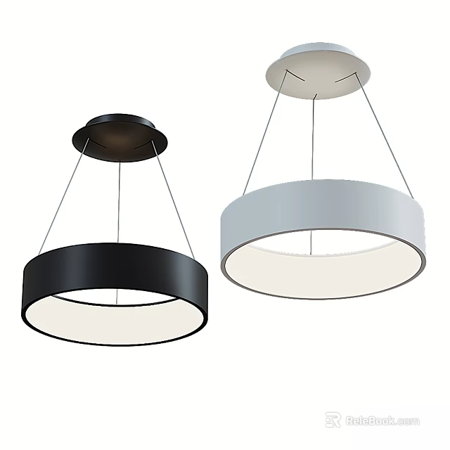 Modern Circular Pendant Lights in Black and Gray with White Inner Shade and Hanging Design 3d model