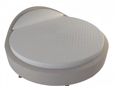 Modern Round Bed With Quilted Mattress And Sleek Curved Gray Frame 3d model
