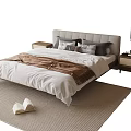 Modern Double Bed with Headboard White Sheets Brown Throw Bedside Tables Hanging Lamp Open Book 3d model