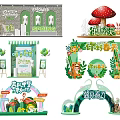 Spring Themed Decorative Displays With Mushroom Rabbit Tiger Elements And Hello Spring Signs 3d model