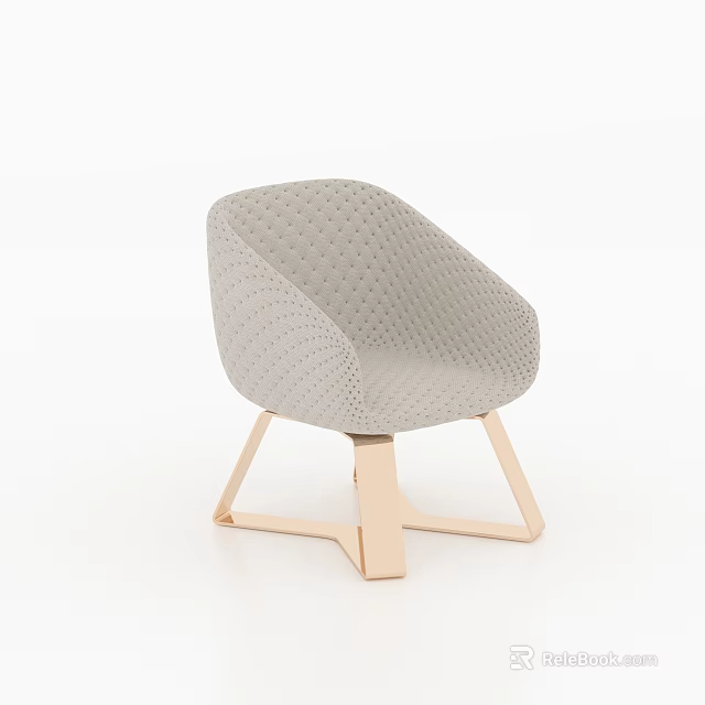 Modern Light Gray Leisure Chair With Perforated Texture And Wooden Cross Base 3d model 