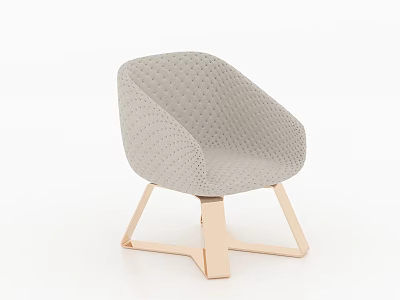 Modern Light Gray Leisure Chair With Perforated Texture And Wooden Cross Base 3d model