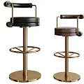 Modern Bar Stools With Gold Metal Frame Black Brown Seats Armrests And Footrest Ring