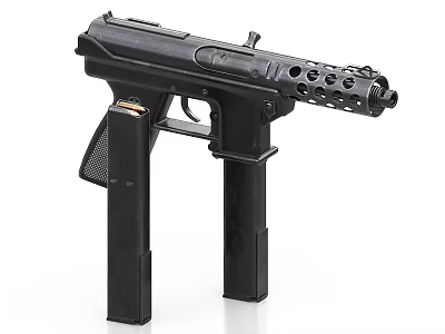 Black Modern Tactical Submachine Gun With Ergonomic Grip And Ventilated Barrel 3d model