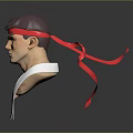3D Rendered Man With Short Hair Red Headband White Kimono Style Top And Serious Expression