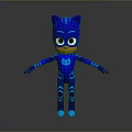 Animated Blue Cat Superhero Character With Black Stripes Mask And Big Eyes