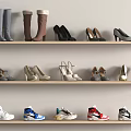 Fashionable Shoes Display On Shelves With Different Types Including Boots High Heels And Sneakers