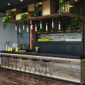 Modern Bar Interior With Brick Wall Green Plants Wine Rack Bar Counter And Stools