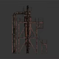 Industrial Equipment Structure With Rusty Towers Pipes Ladders And Platforms