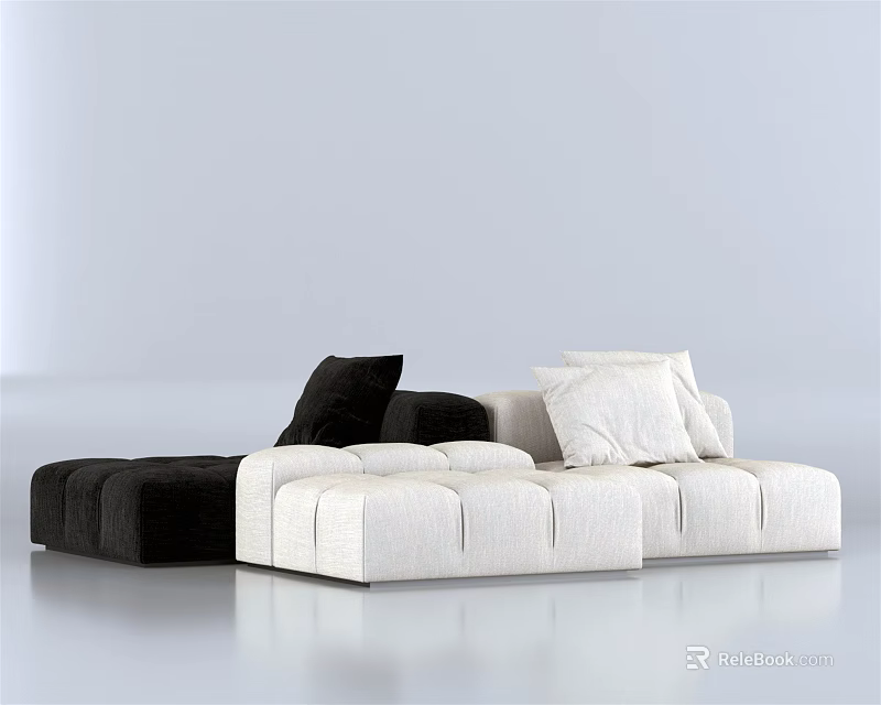 Black and White Sectional Sofa with Modular Design for Living Room Seating 3d model 
