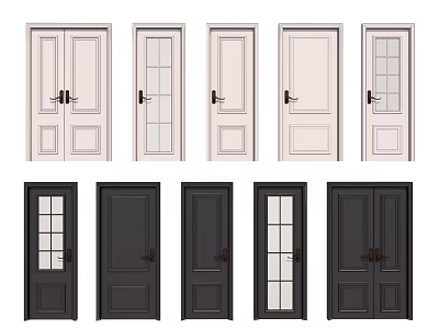 Different Styles of Hinged Doors White and Black with Glass Panels for Home Interior Design 3d model