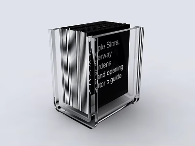 Transparent Cube Display Case With Black Cards Containing Store Discounts Hours And Guide 3d model
