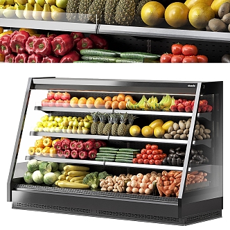 Vegetables and fruits supermarket shelf container refrigerated preservation 3d model